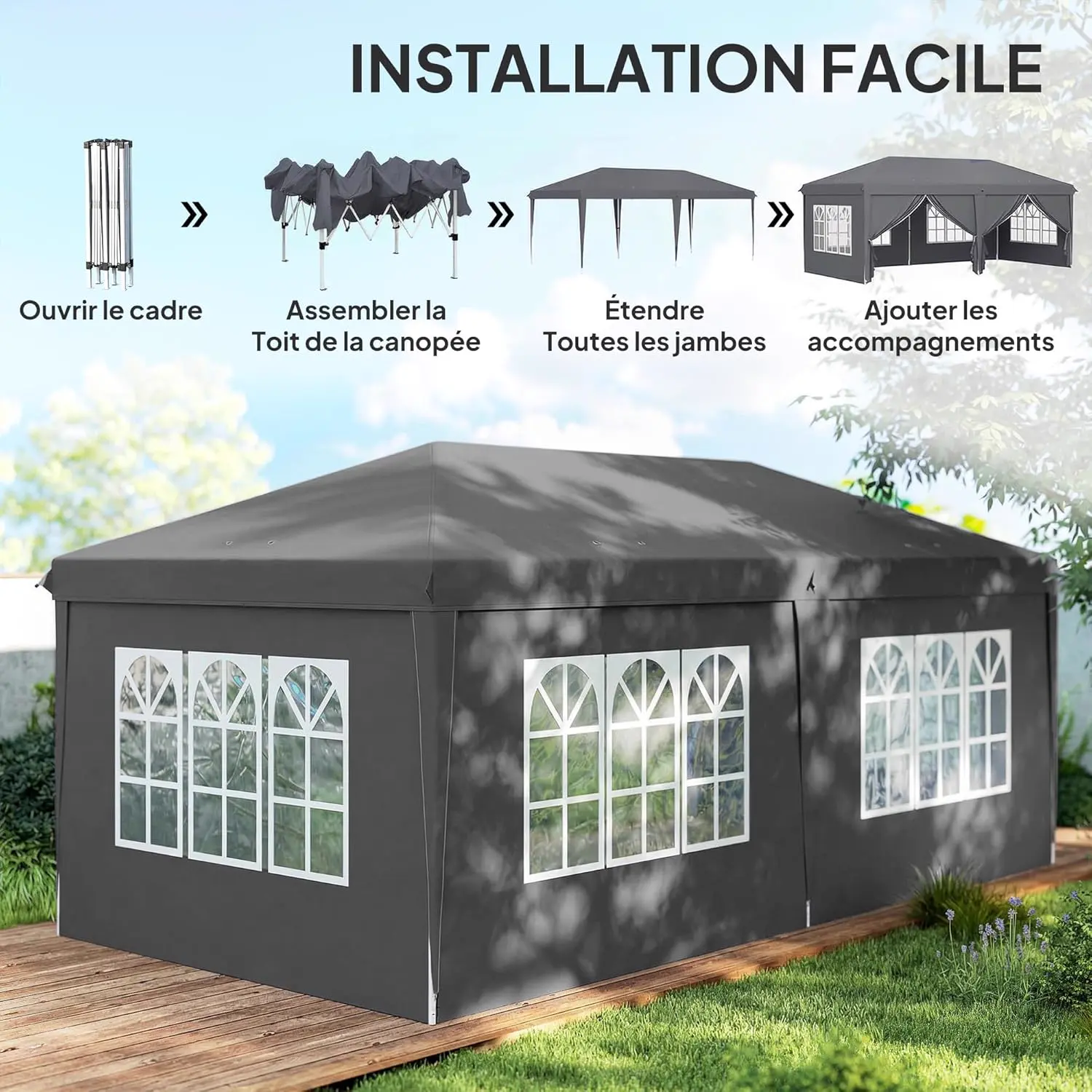 Tonnelle en métal gris 3x6 m vue 3