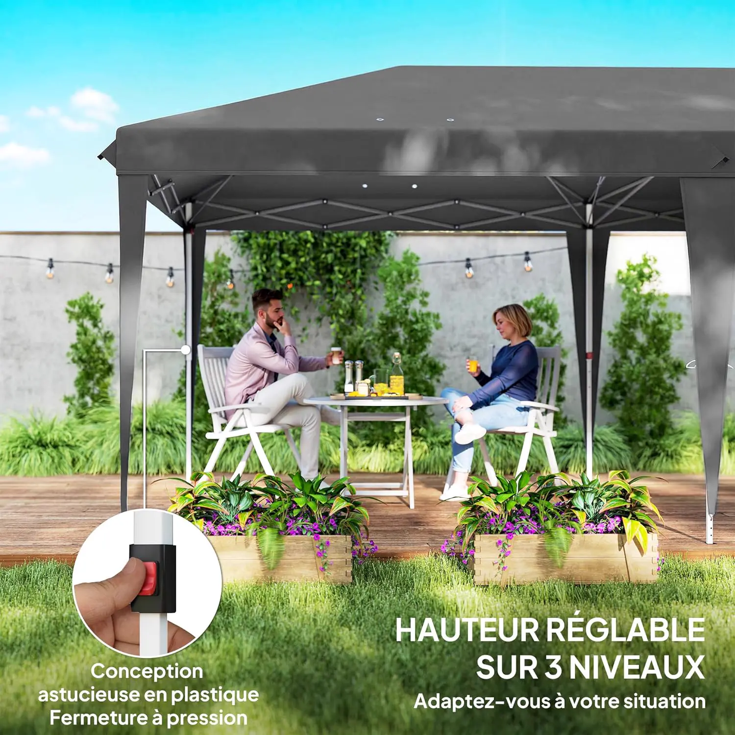 Tonnelle en métal gris 3x6 m vue 4