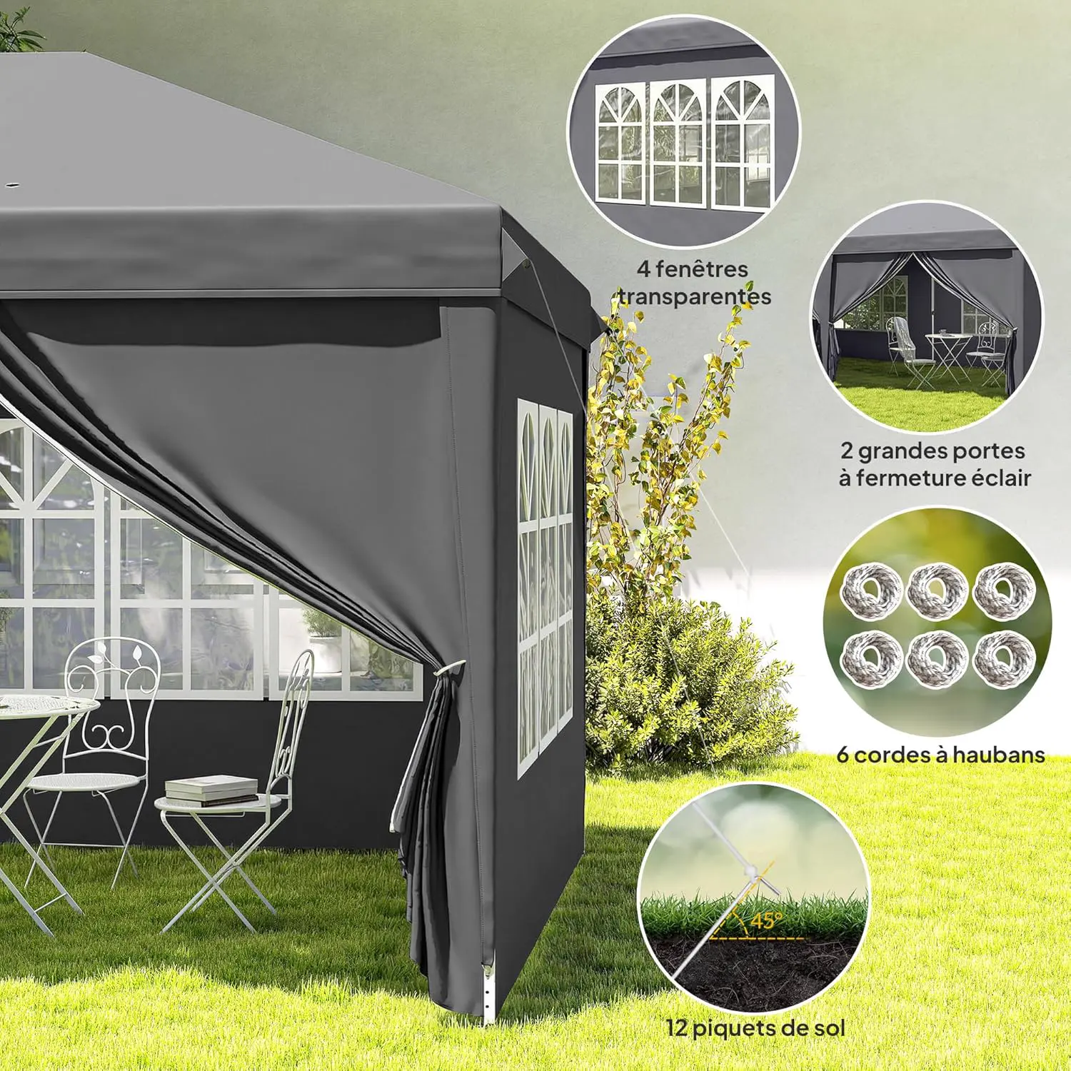 Tonnelle en métal gris 3x6 m vue 8