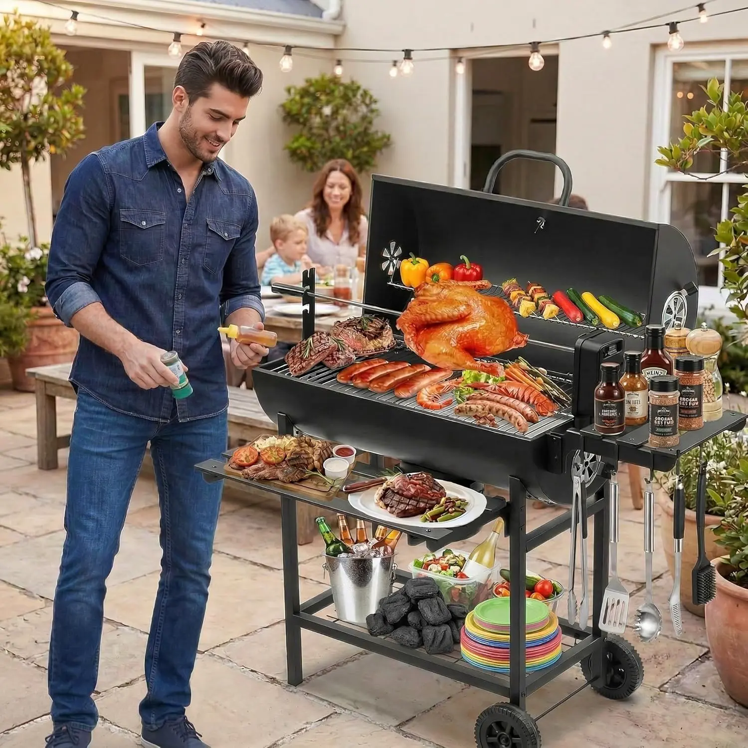 Barbecue à charbon 12 places en bois vue 7