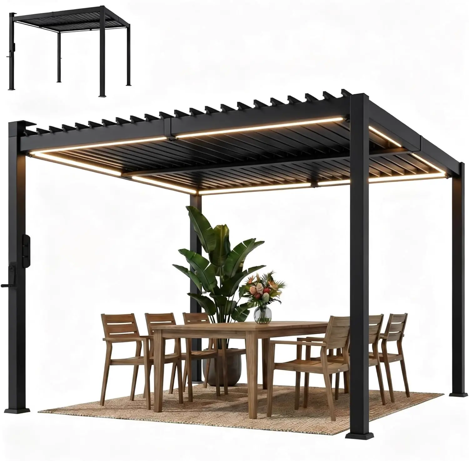 Outsunny Pergola bioclimatique 3x3m avec lumières LED solaires