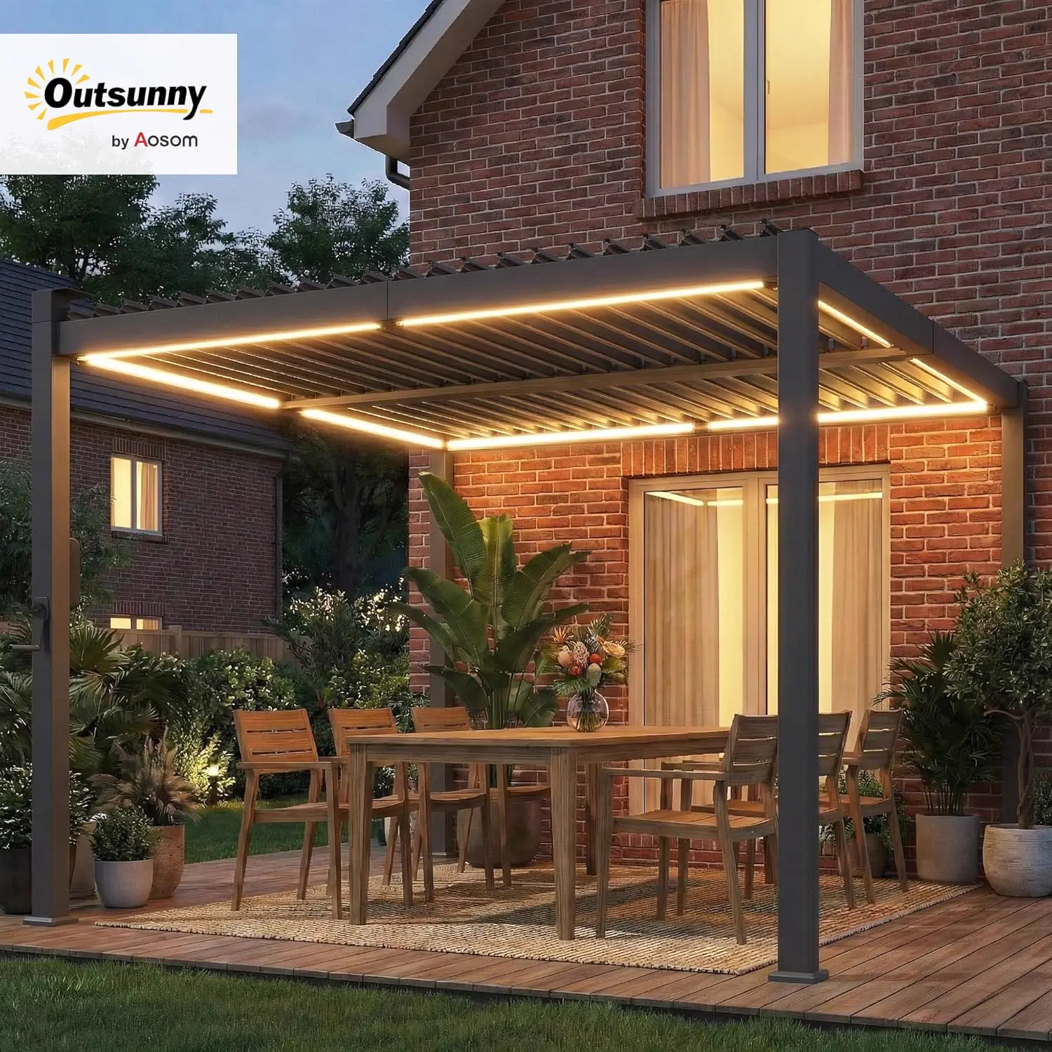 Pergola en métal noir 3x3 m vue 3