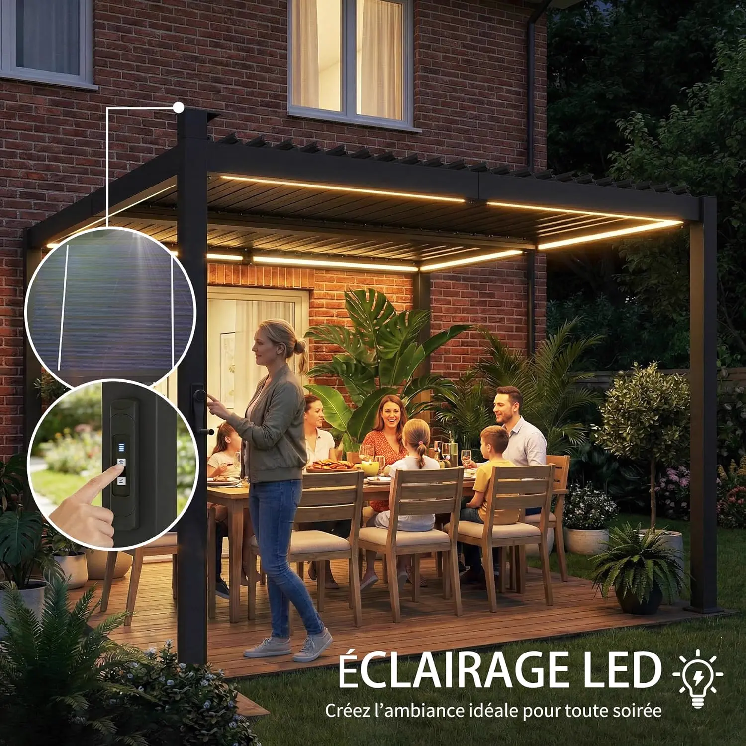 Pergola en métal noir 3x3 m vue 4