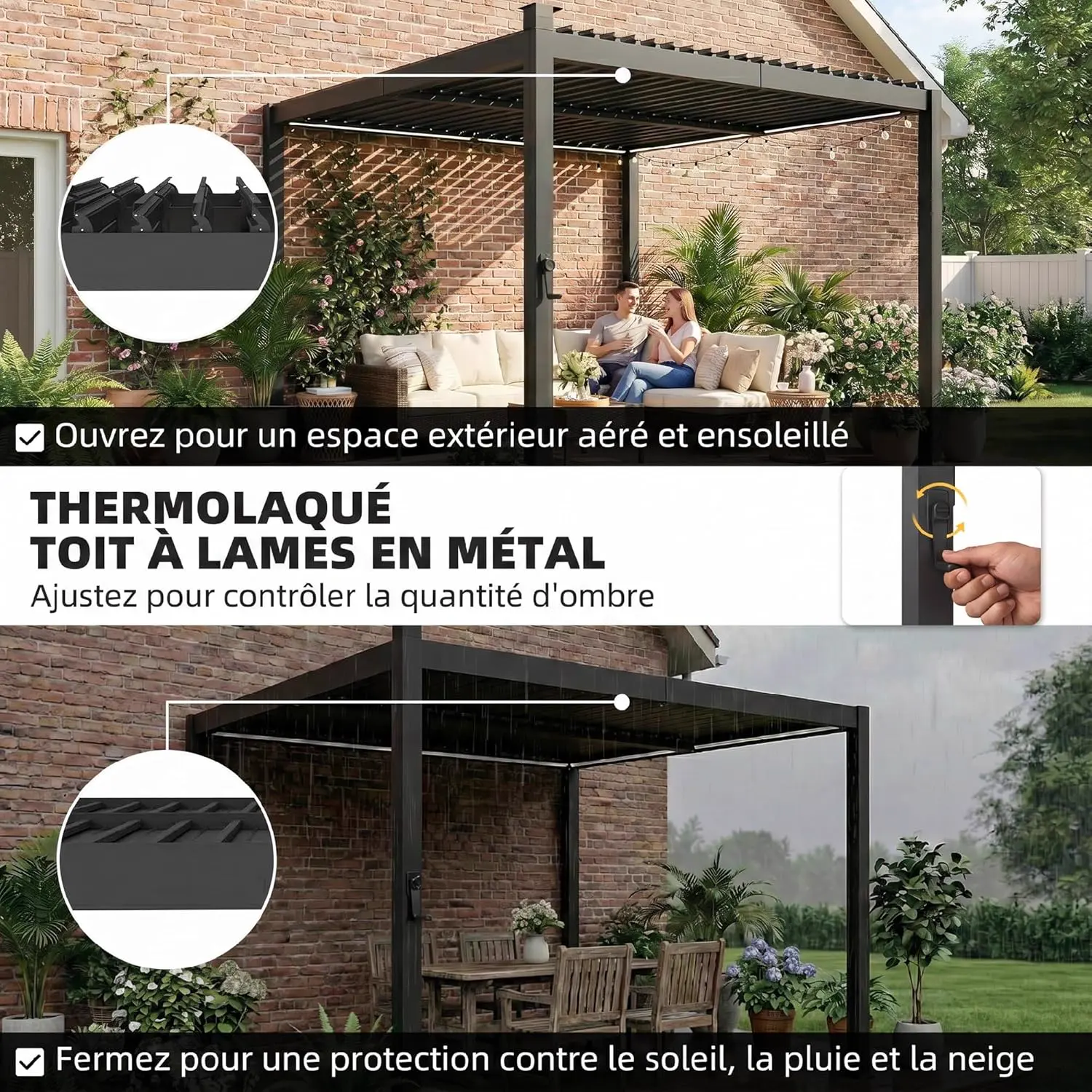 Pergola en métal noir 3x3 m vue 5