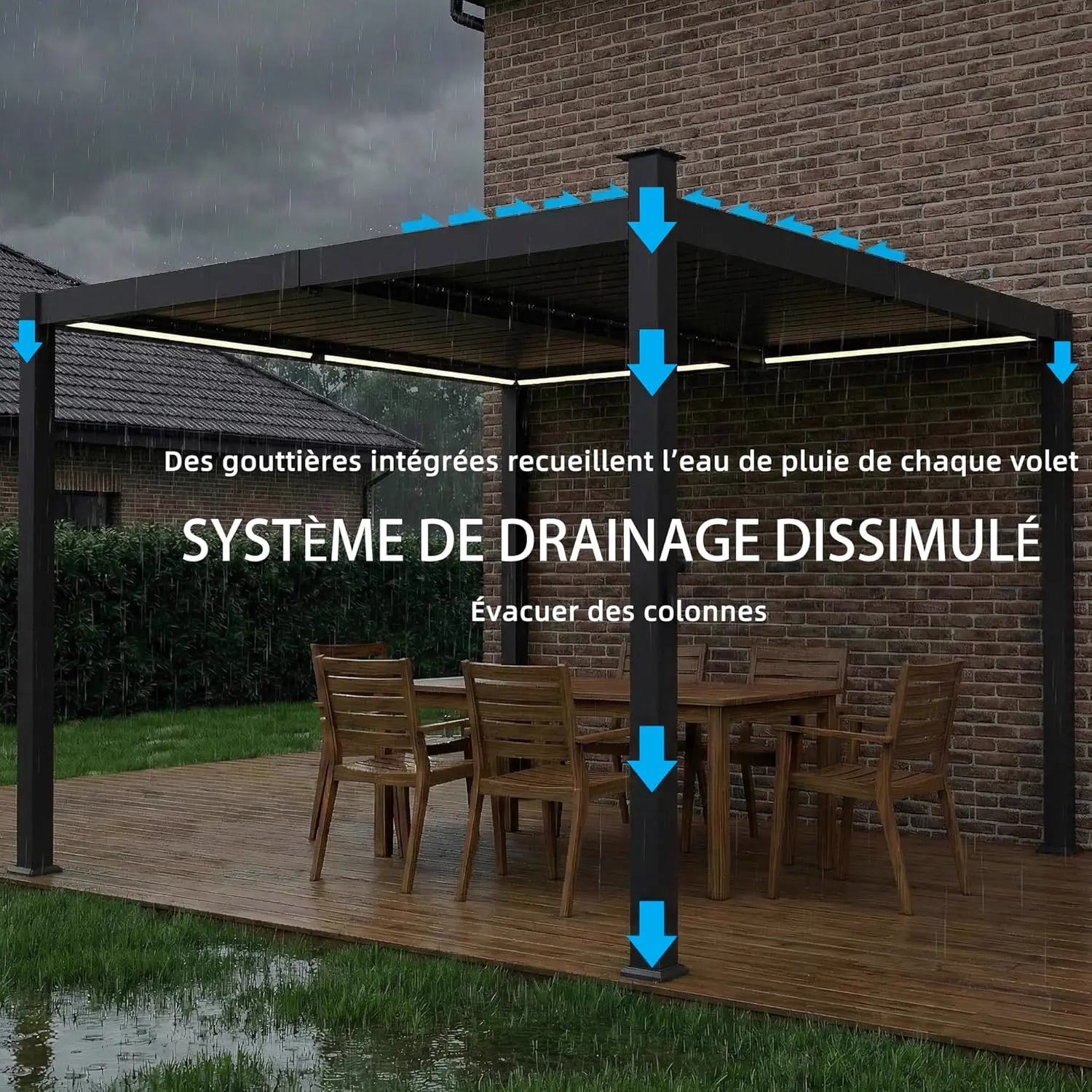 Pergola en métal noir 3x3 m vue 7
