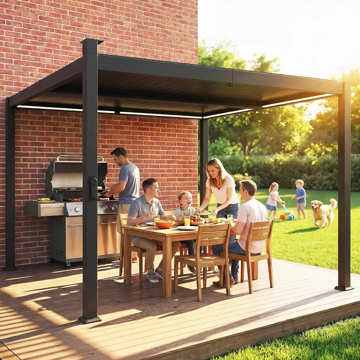 Pergola en métal noir 3x3 m vue 8