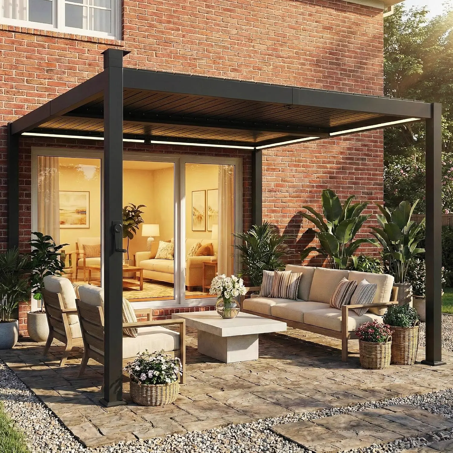 Pergola en métal noir 3x3 m vue 9