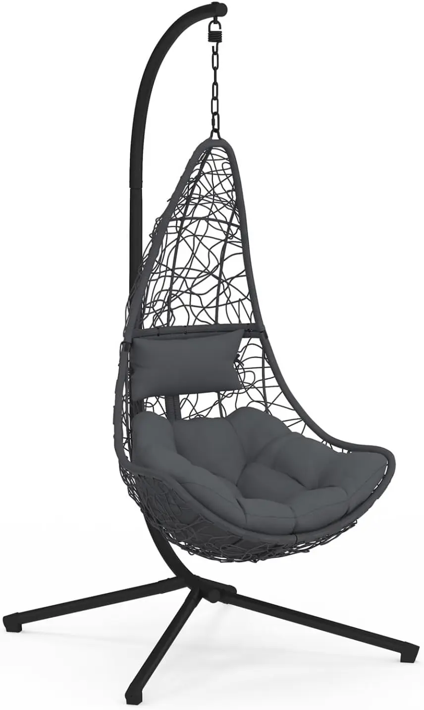 IDMarket - Fauteuil Demi-Lune Suspendu ajouré Effet rotin Gris avec