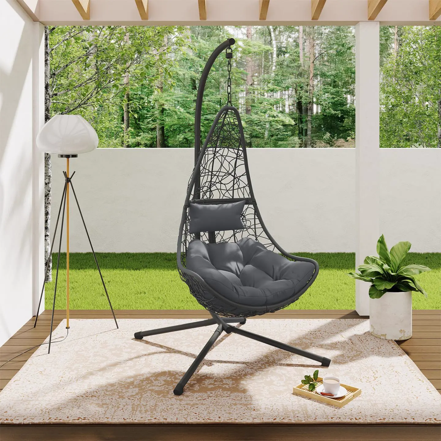Fauteuils suspendus en rotin gris vue 2