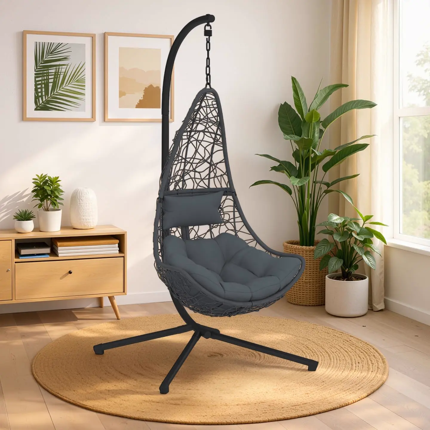Fauteuils suspendus en rotin gris vue 3
