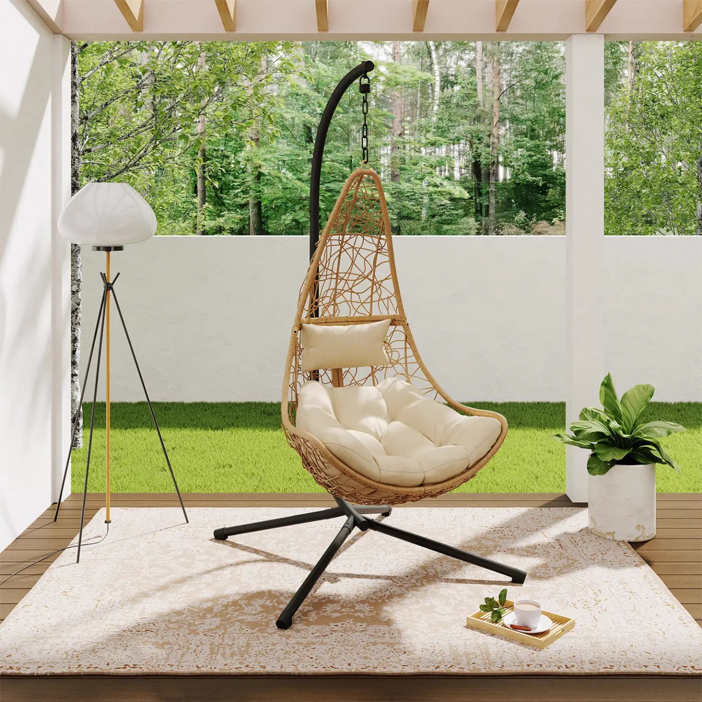 Fauteuils suspendus en rotin noir vue 2