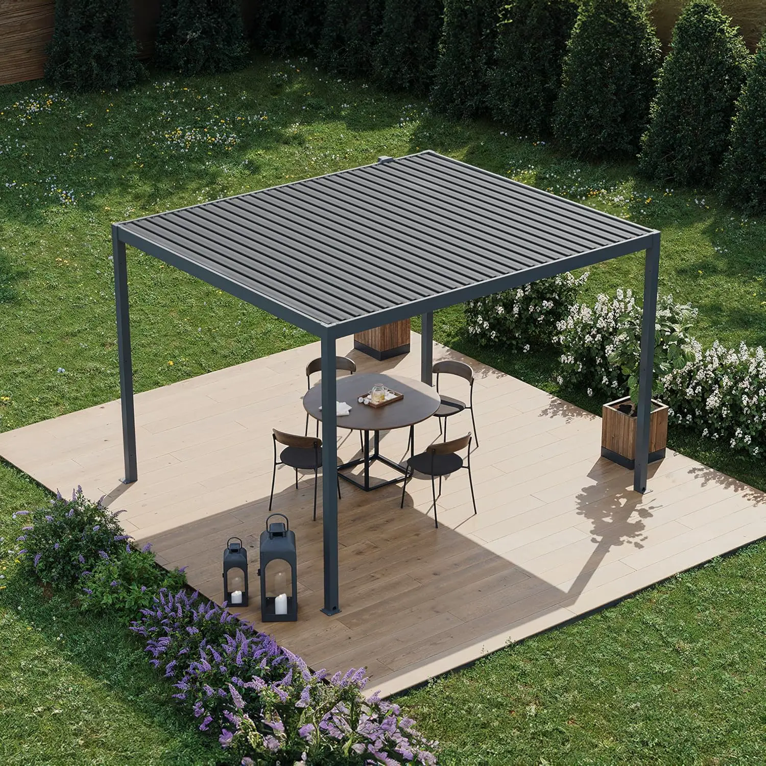 Pergola en métal anthracite 3x3,5 m vue 4