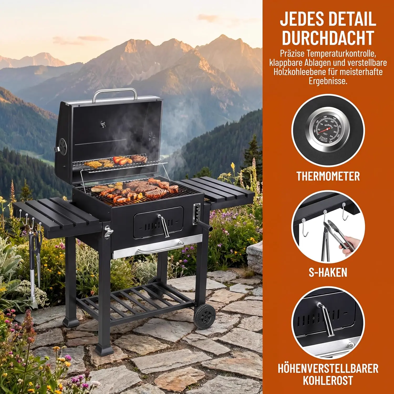 Barbecue à charbon en métal vue 2