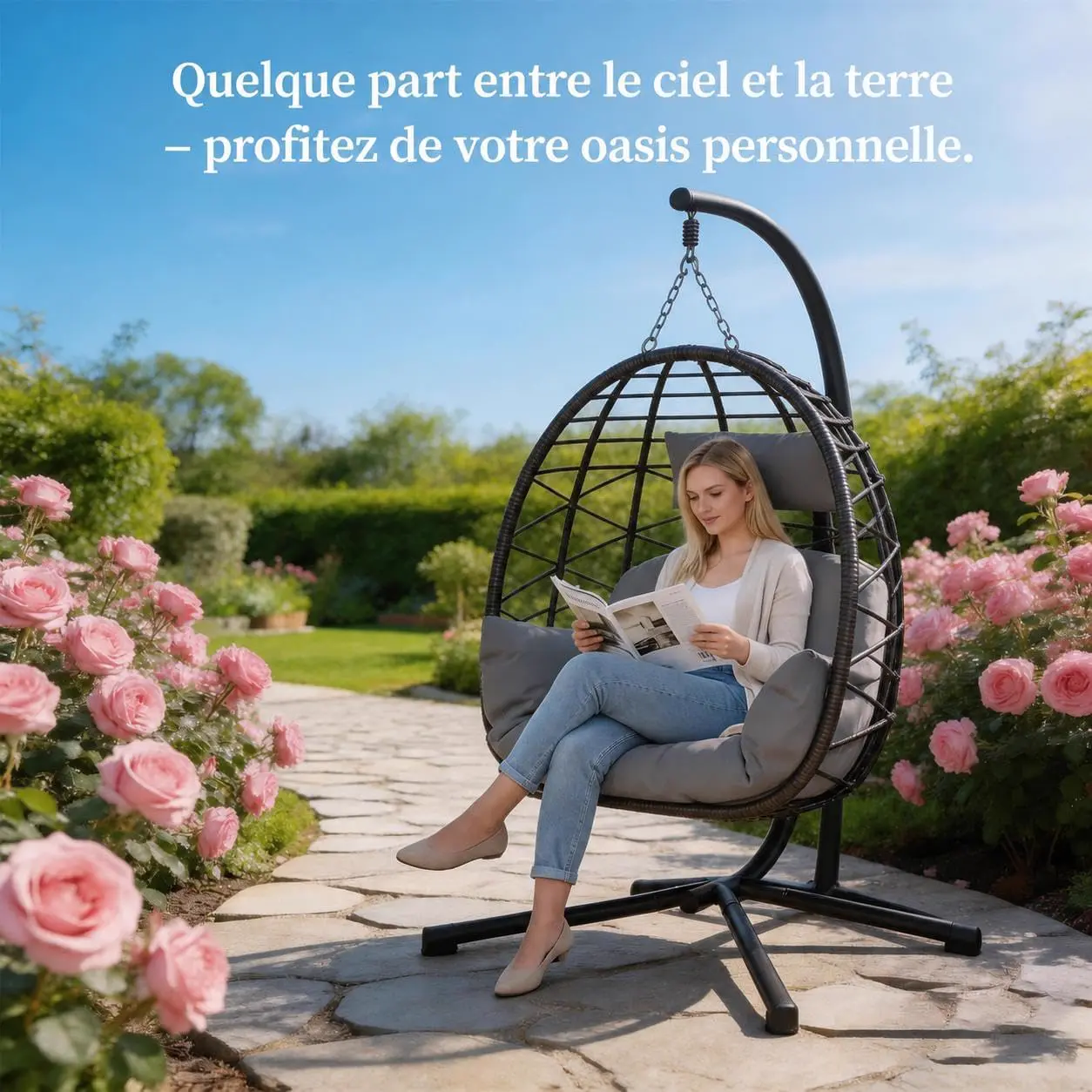 Fauteuils suspendus en rotin gris vue 2