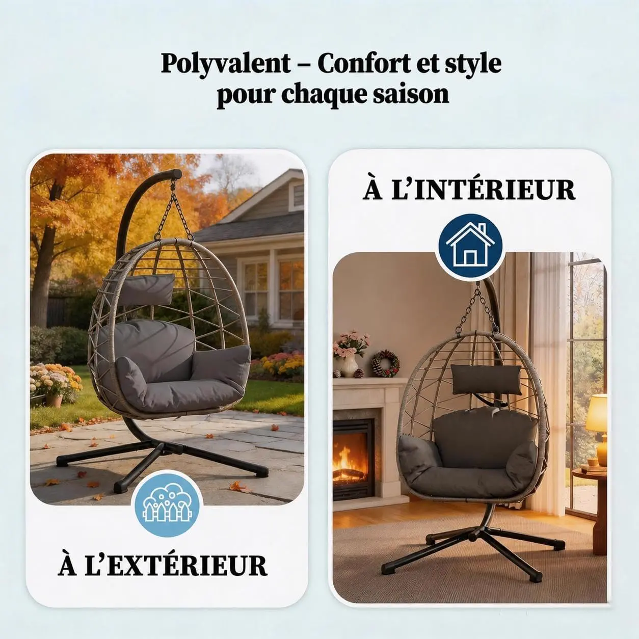 Fauteuils suspendus en rotin gris vue 3