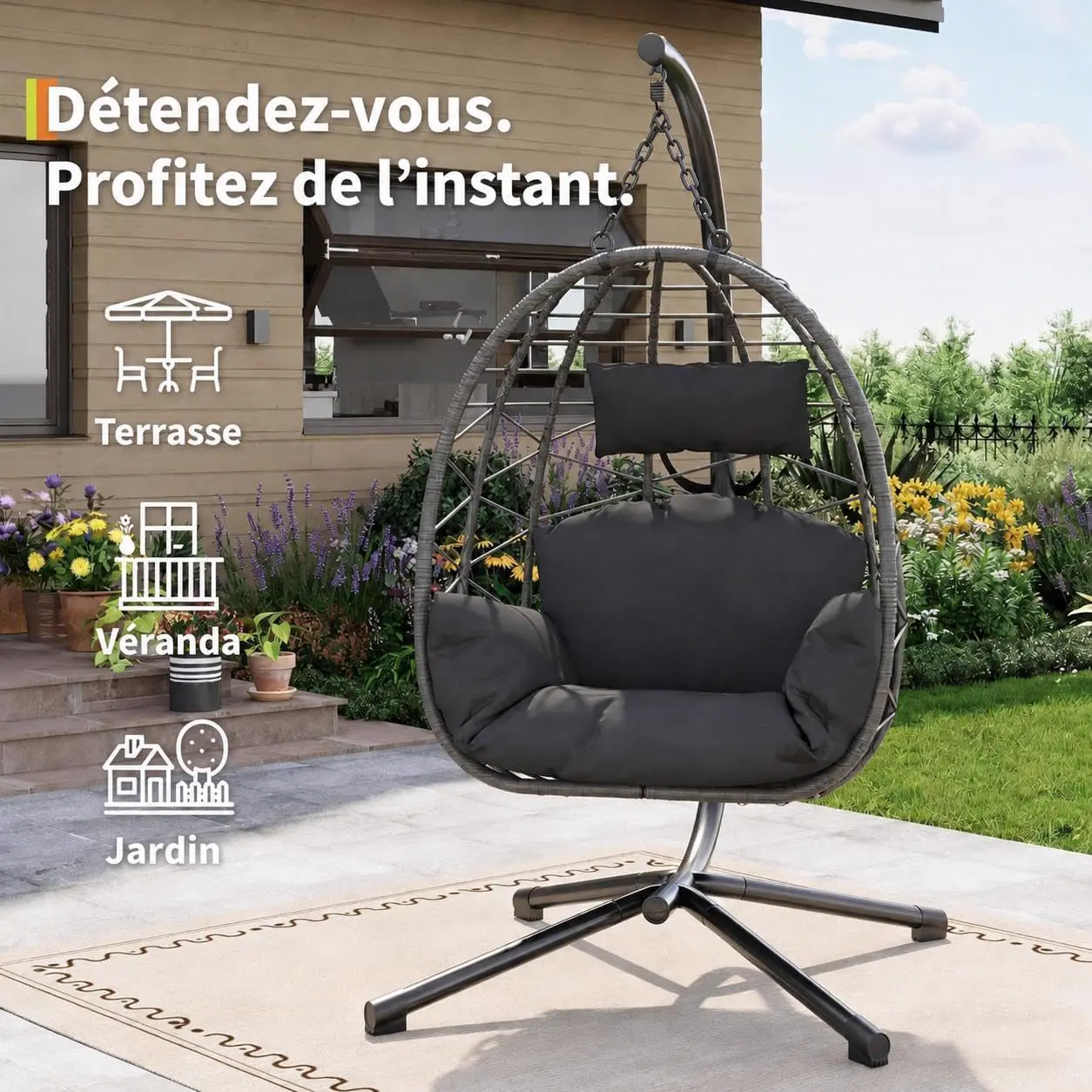 Fauteuils suspendus en rotin gris vue 4