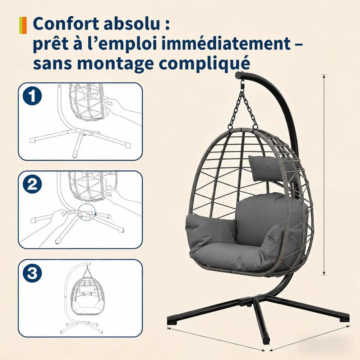 Fauteuils suspendus en rotin gris vue 5