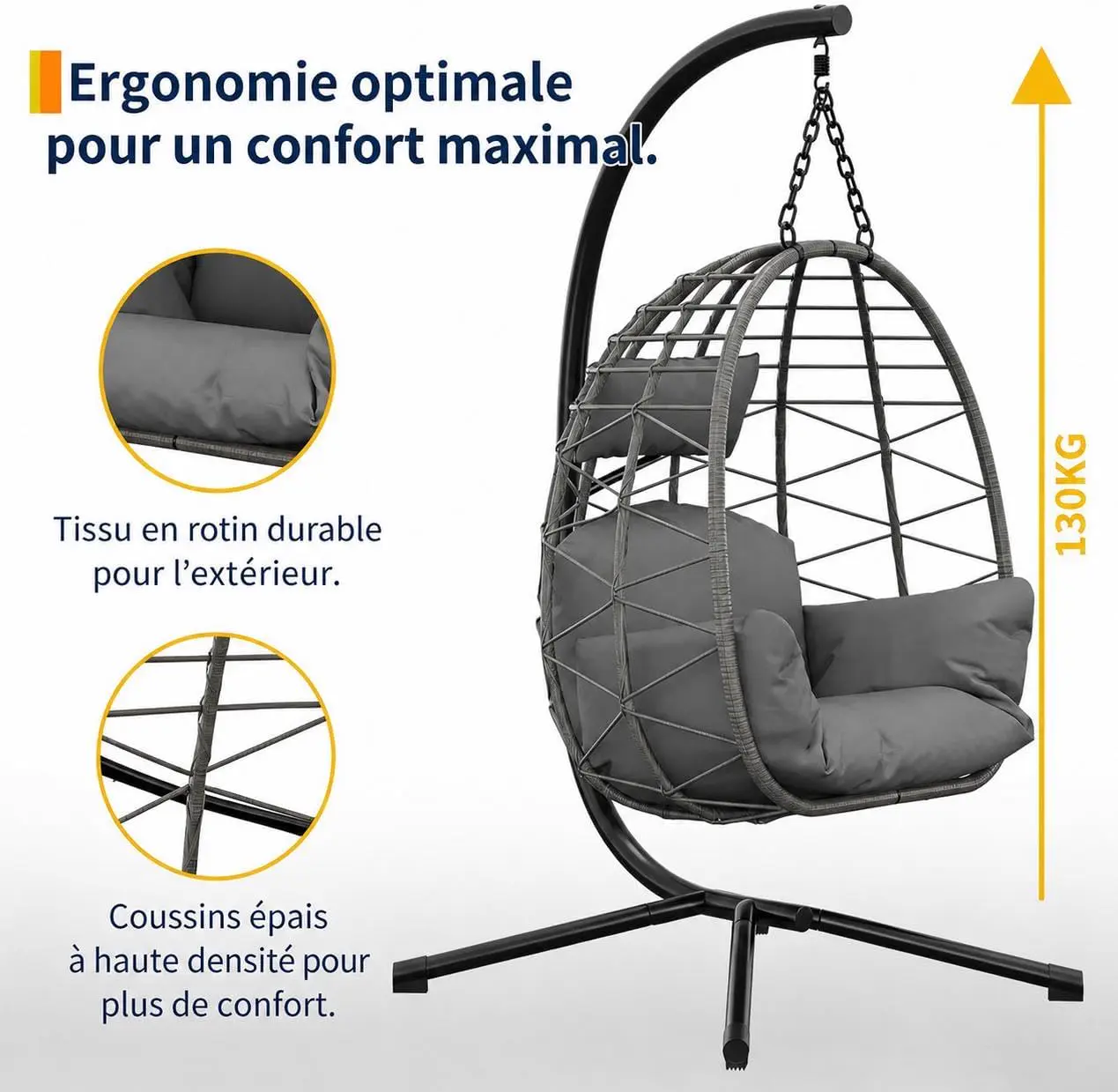 Fauteuils suspendus en rotin gris vue 7