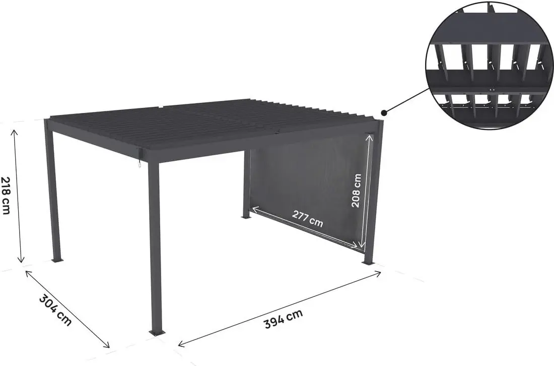 Pergola en aluminium gris 3x4 m vue 3