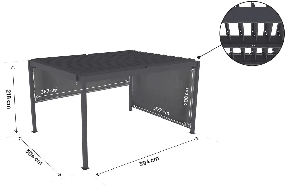 Pergola en aluminium gris 3x4 m 2 stores vue 2