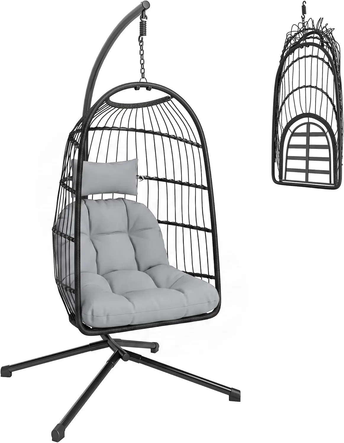 Outsunny Fauteuil Œuf Suspendu Pliable avec Support