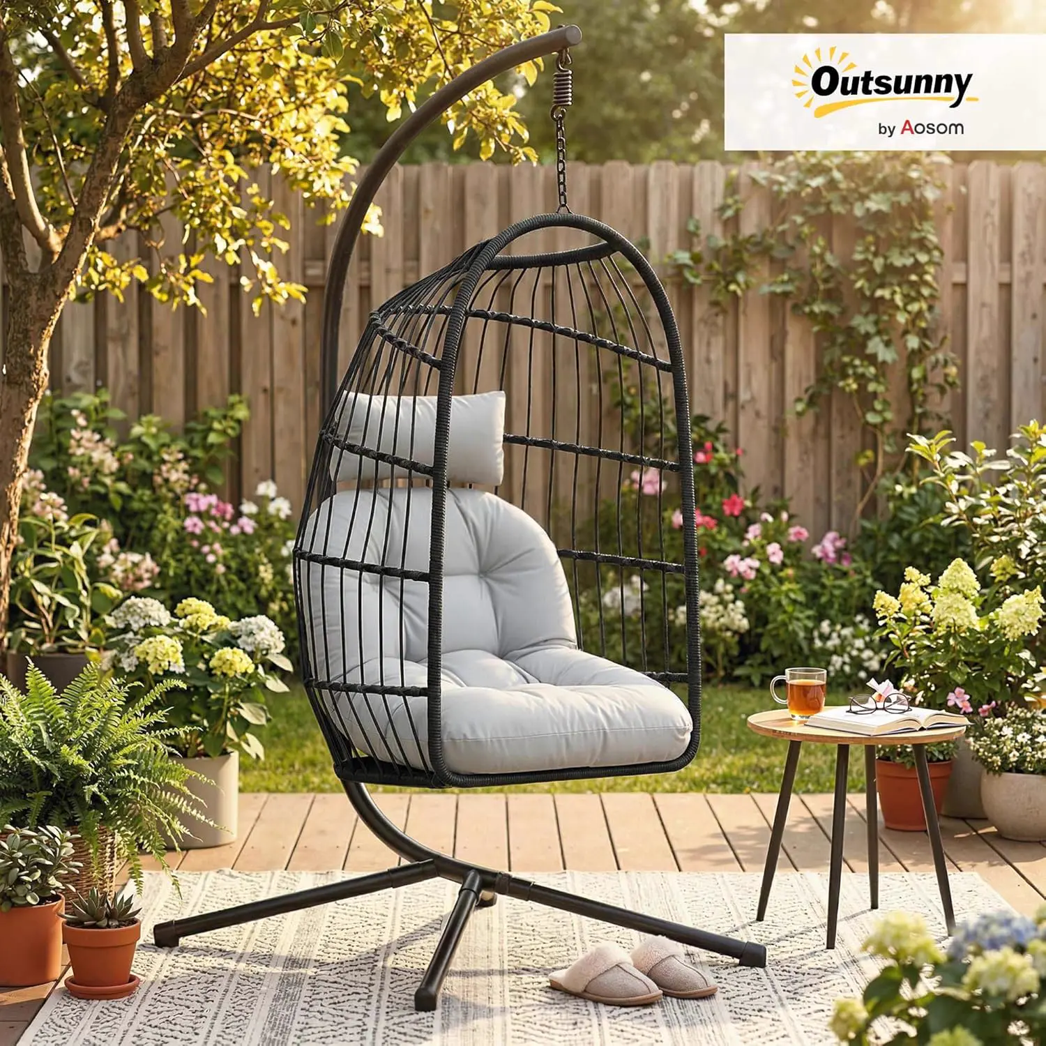 Fauteuils suspendus en métal gris vue 2