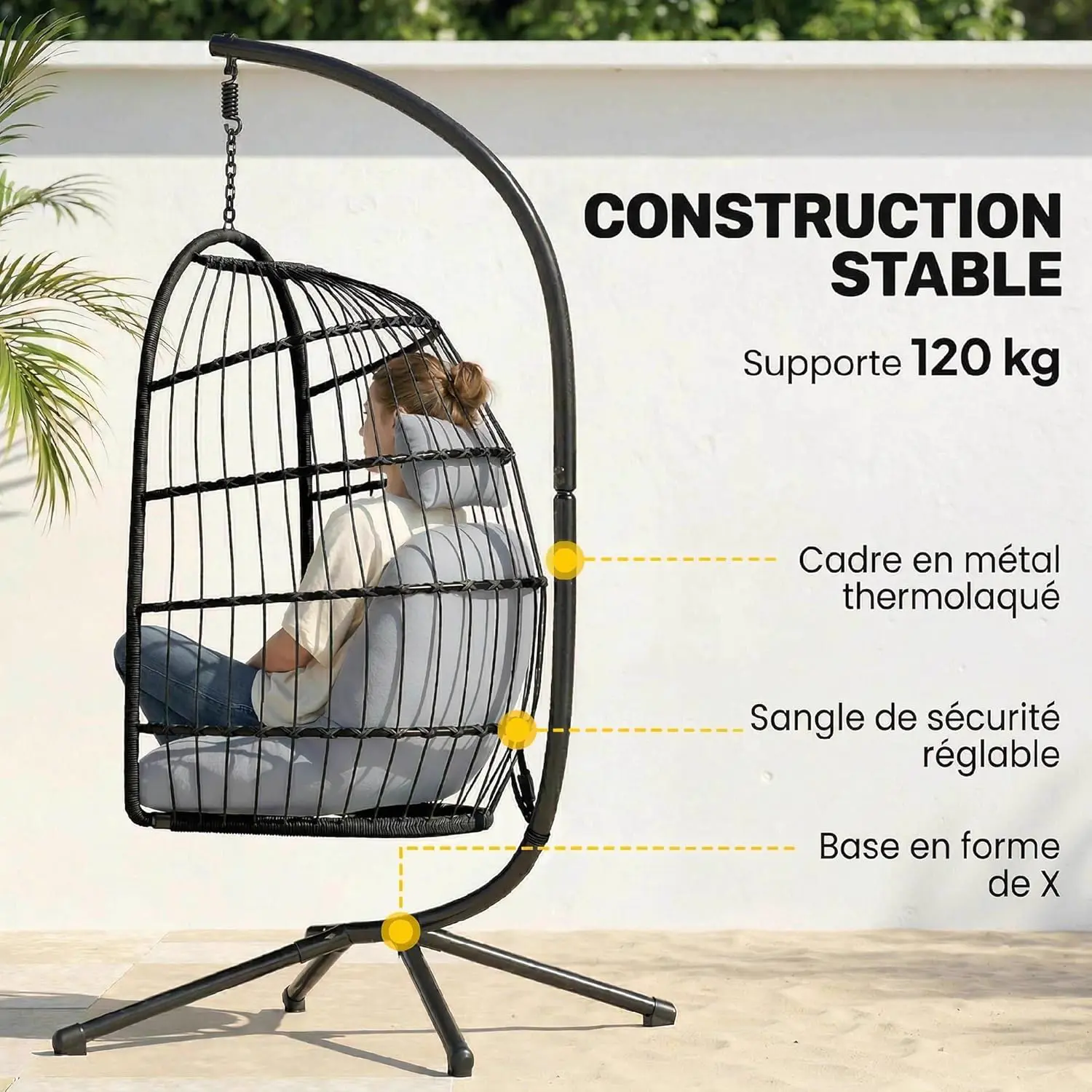 Fauteuils suspendus en métal gris vue 3