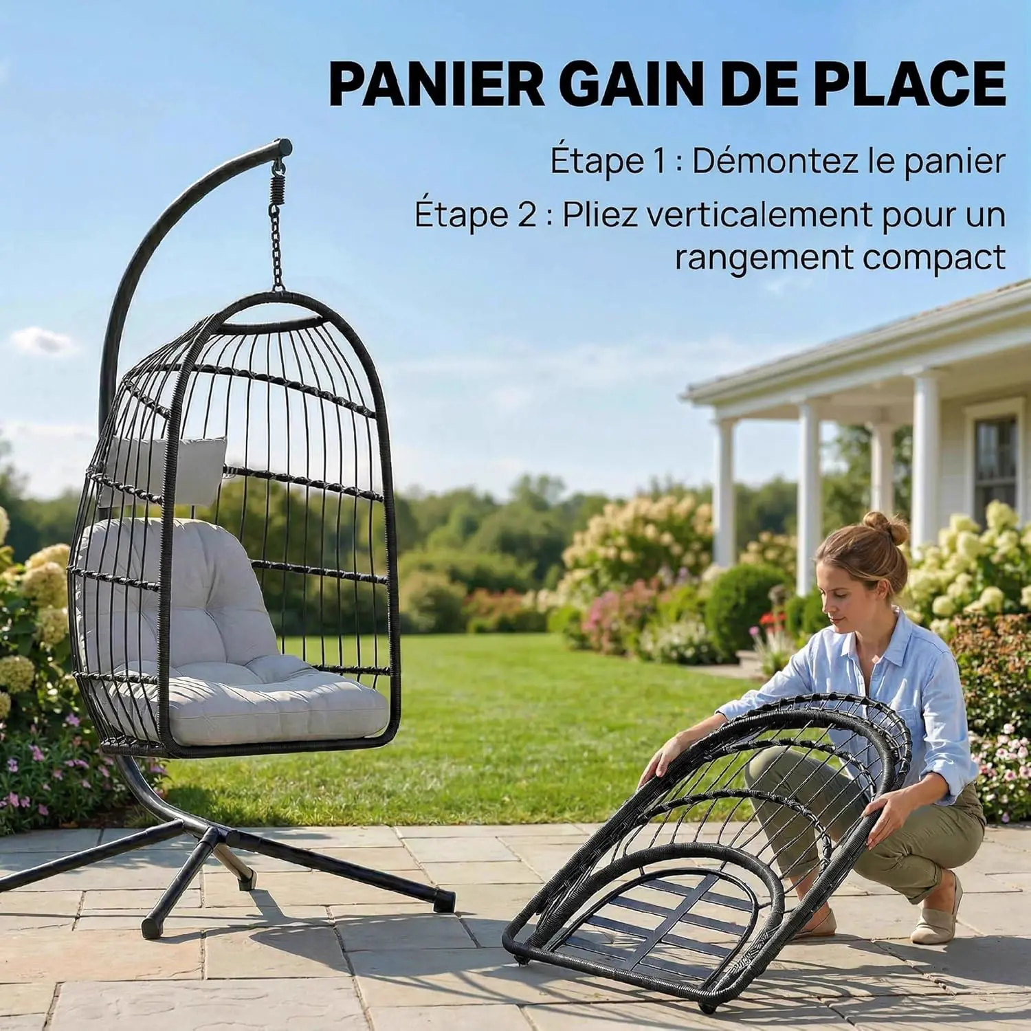 Fauteuils suspendus en métal gris vue 4