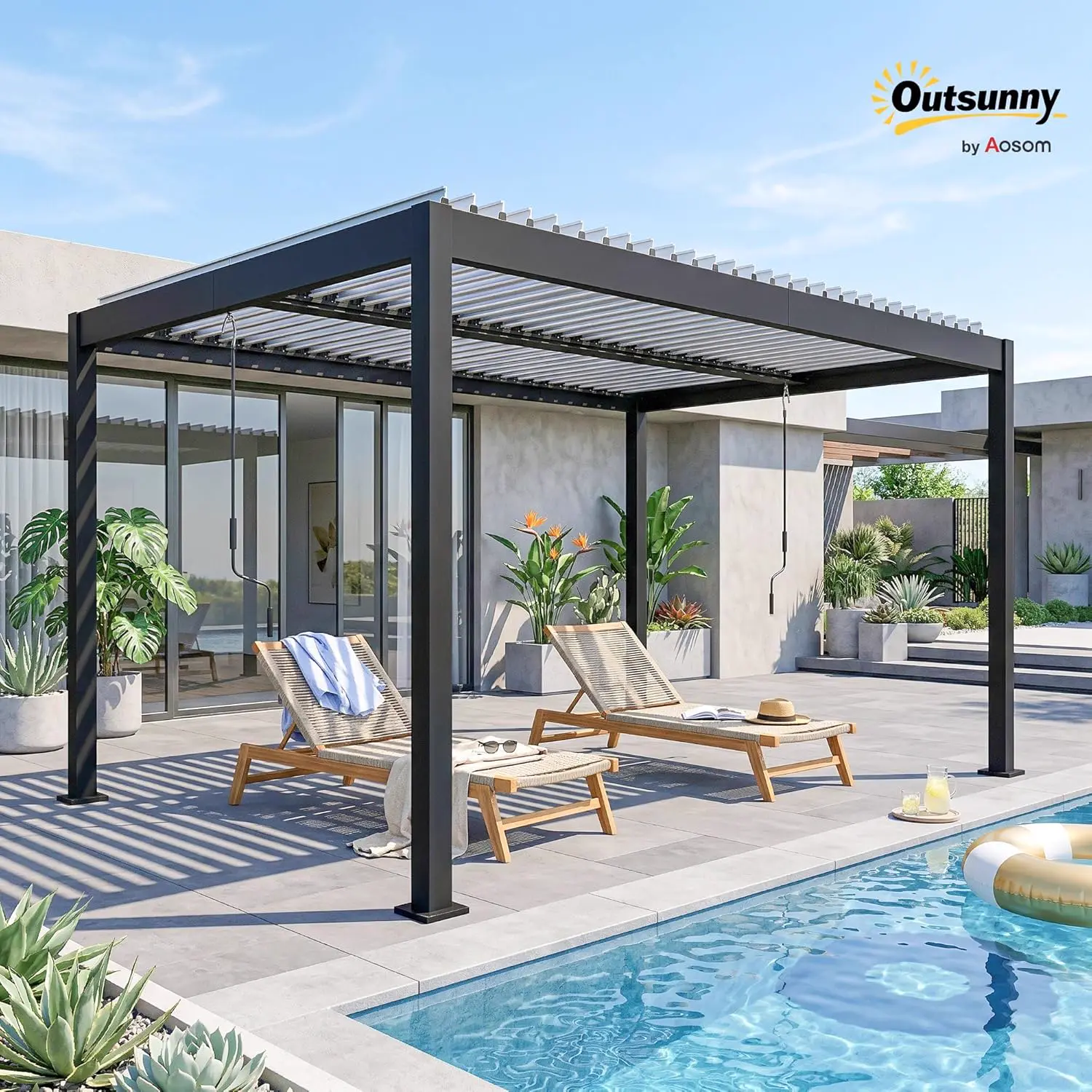 Pergola en aluminium blanc 4x3 m vue 2
