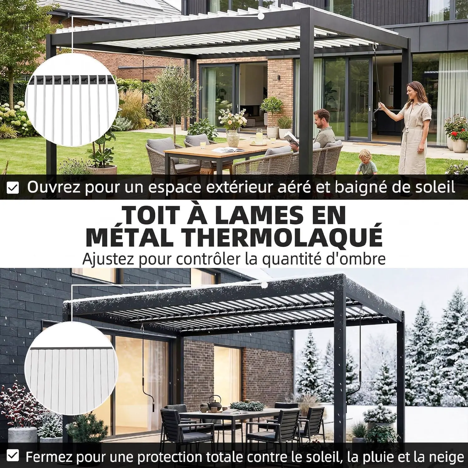 Pergola en aluminium blanc 4x3 m vue 3