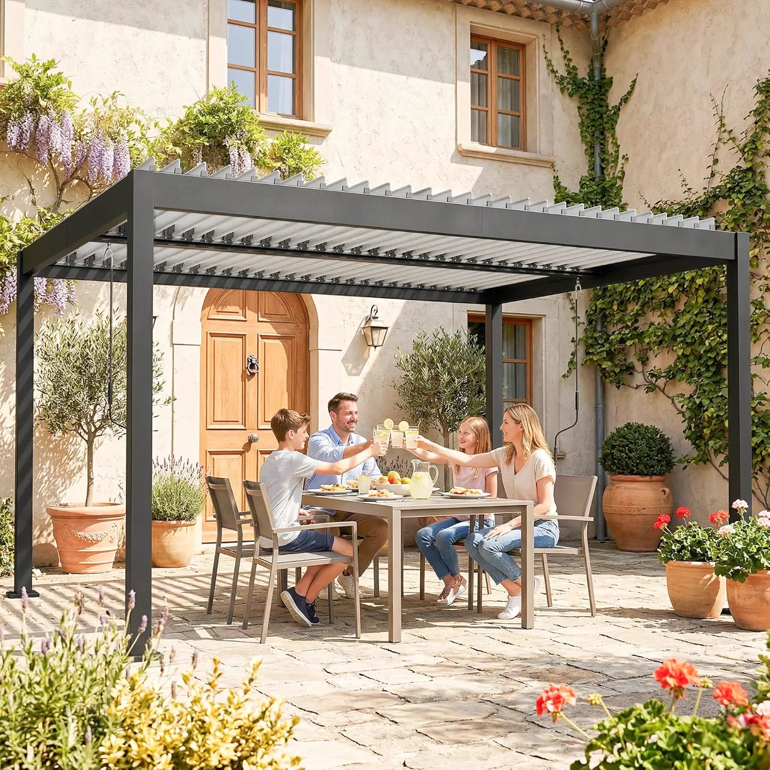 Pergola en aluminium blanc 4x3 m vue 6