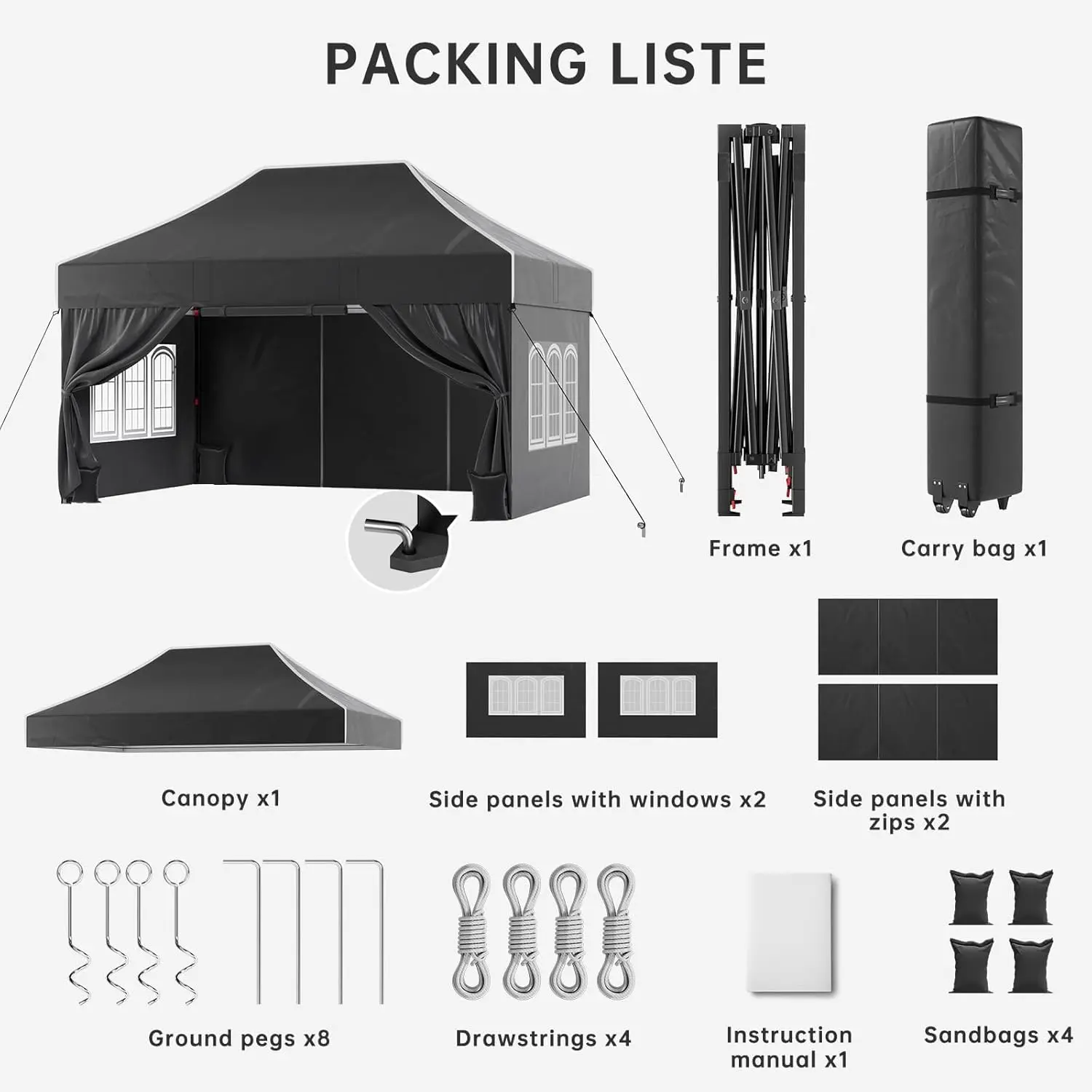 Tonnelle noir 3x4,5 m vue 6