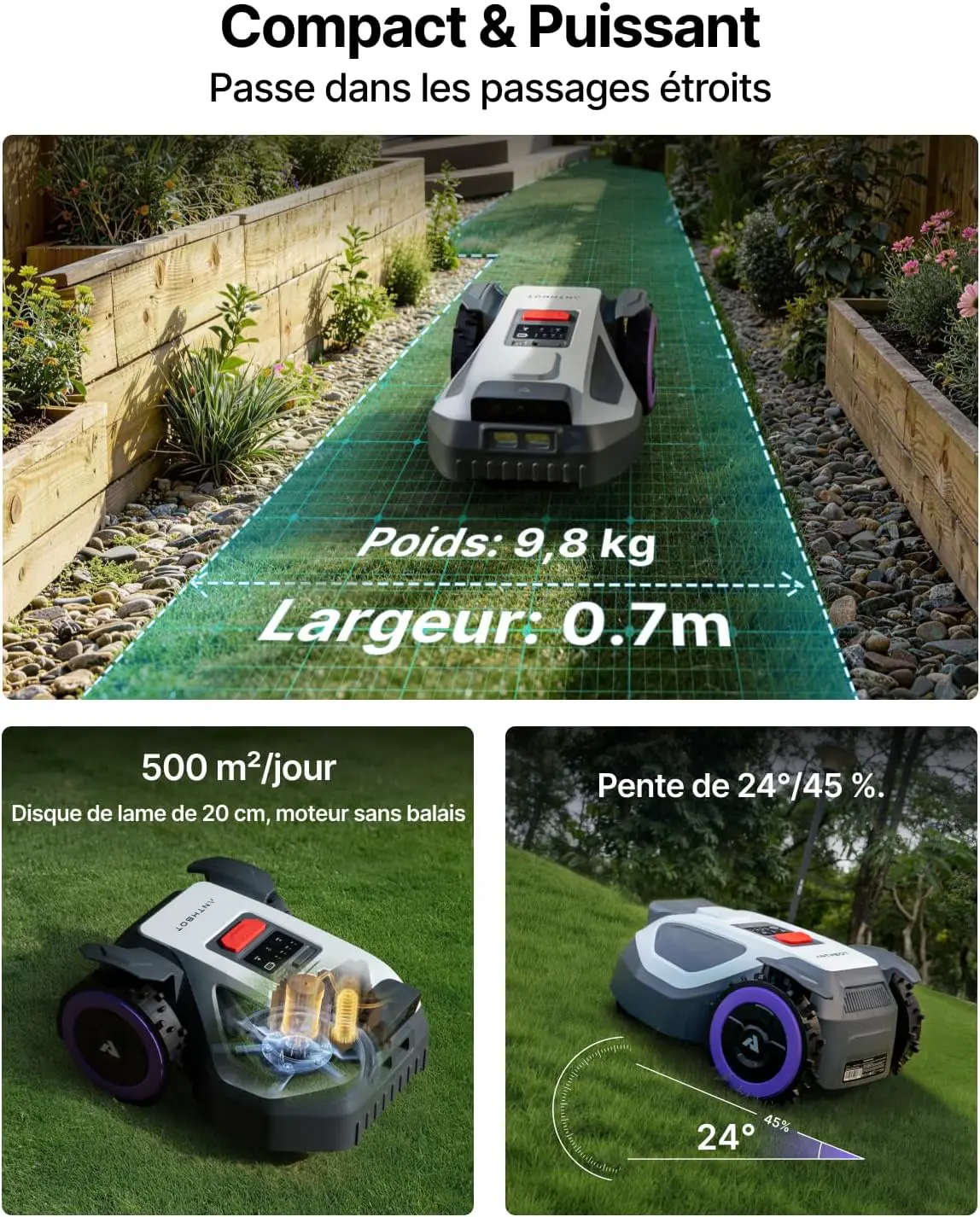Robot tondeuse gris vue 2