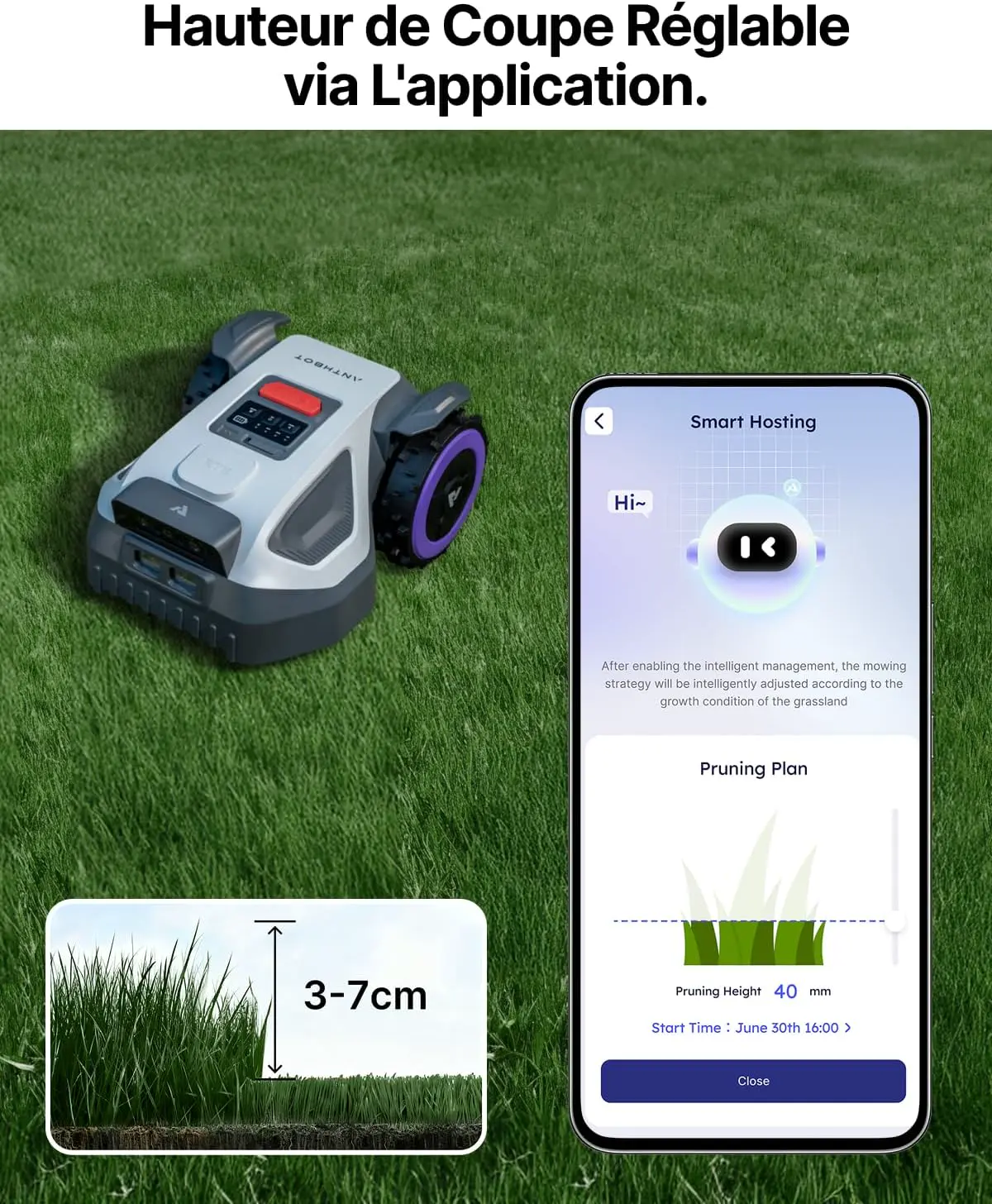 Robot tondeuse gris vue 8