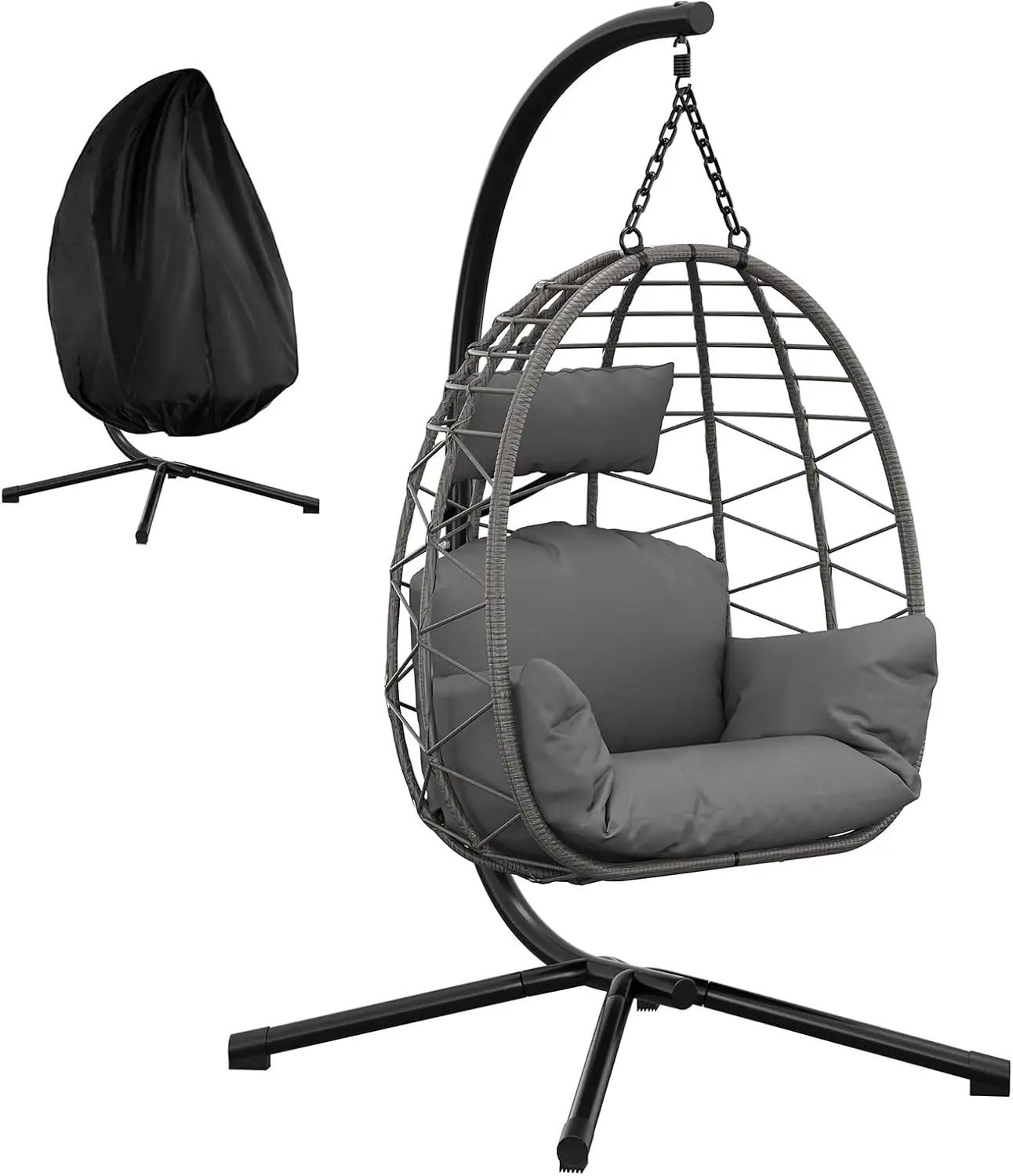 Fauteuil Suspendu Œuf en Rotin avec Support