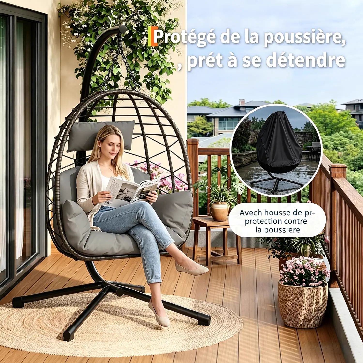Fauteuils suspendus en rotin vue 4