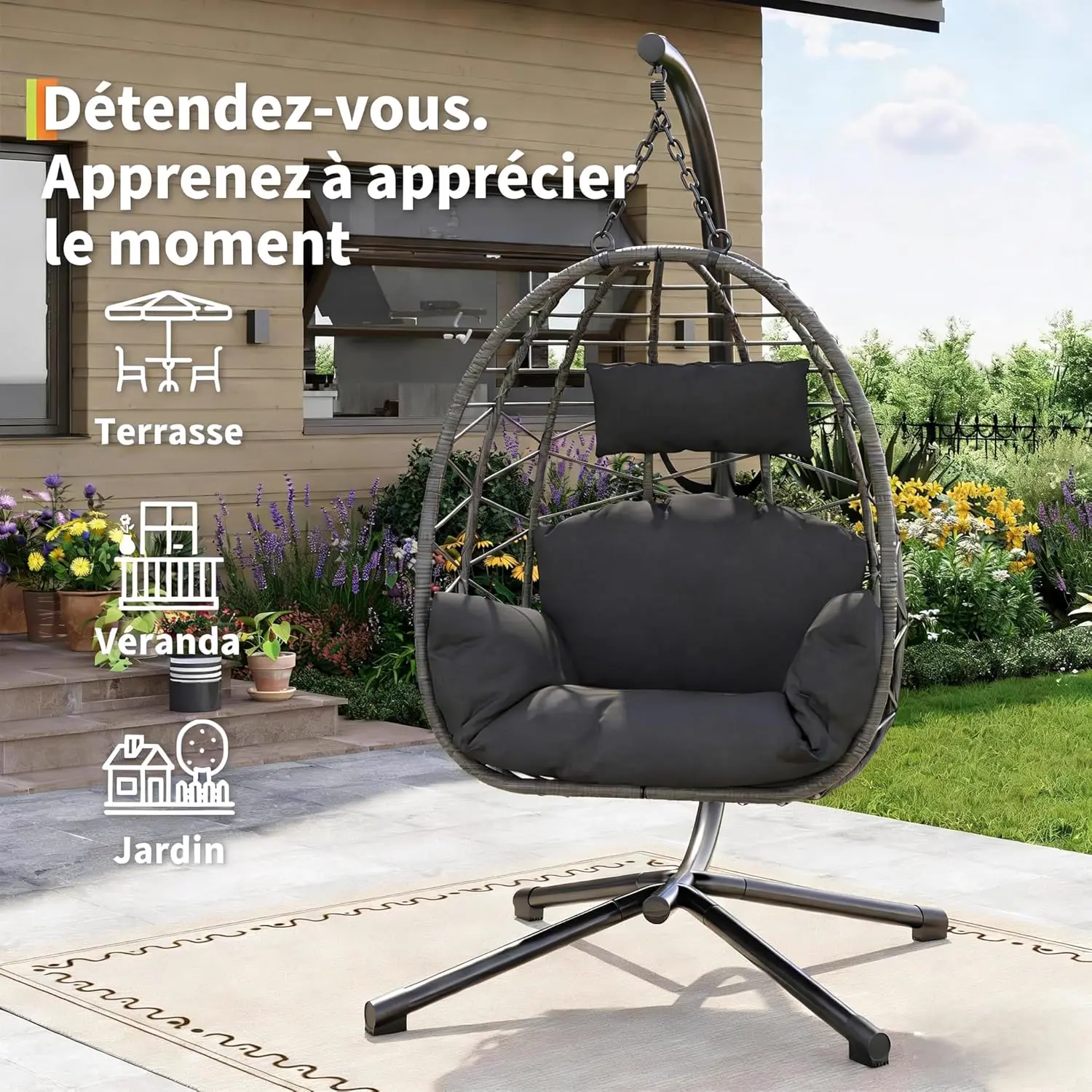 Fauteuils suspendus en rotin vue 5