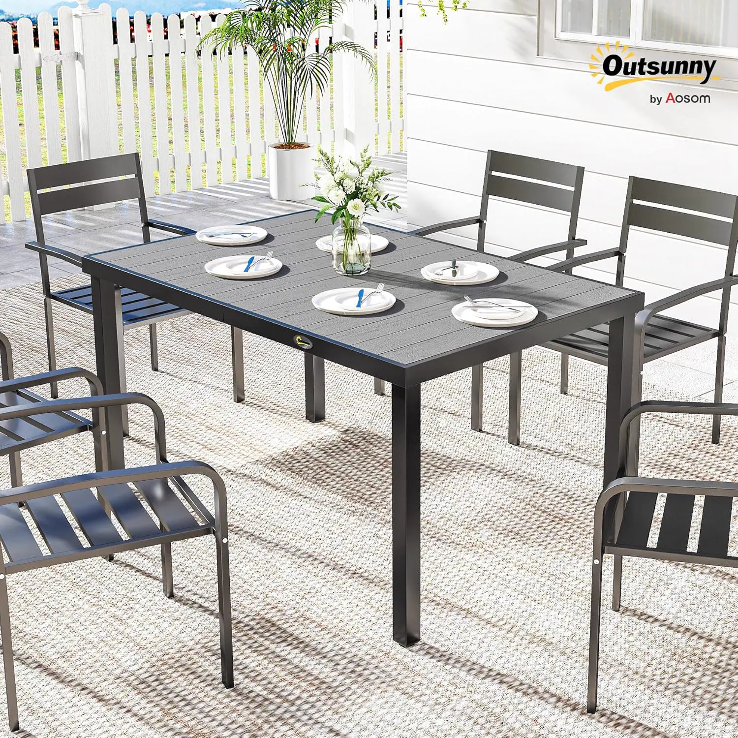 Table de jardin 6 places en bois gris vue 2