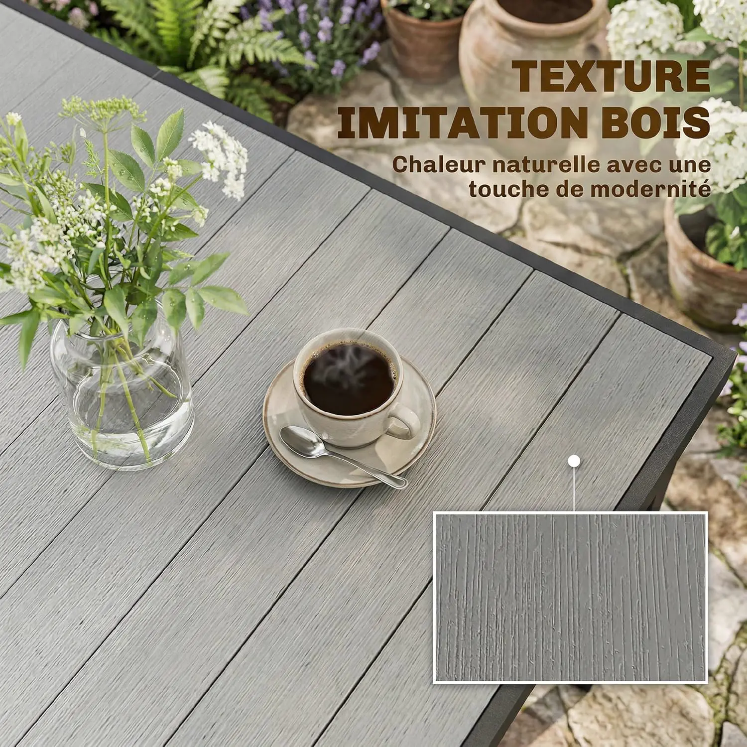 Table de jardin 6 places en bois gris vue 4