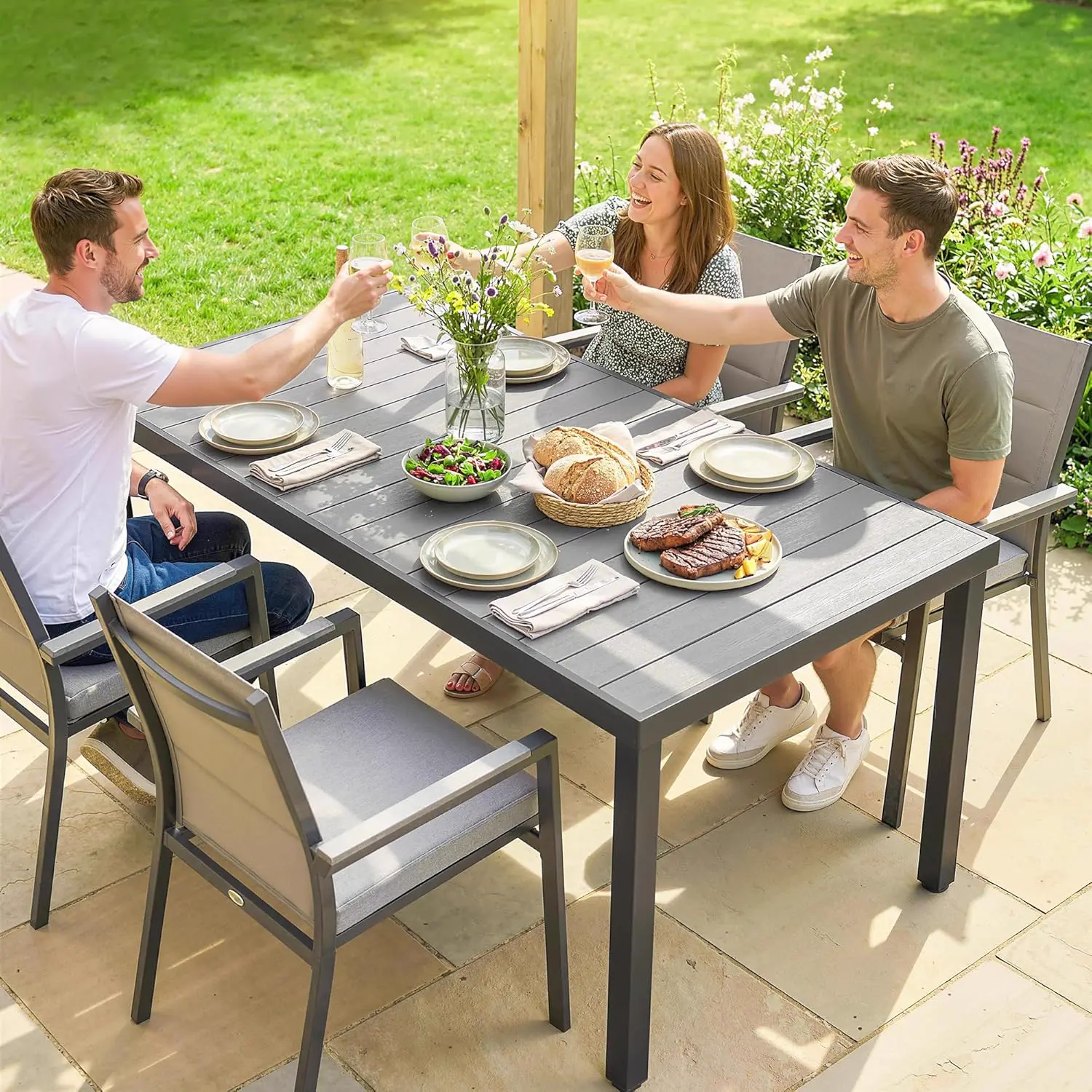 Table de jardin 6 places en bois gris vue 9