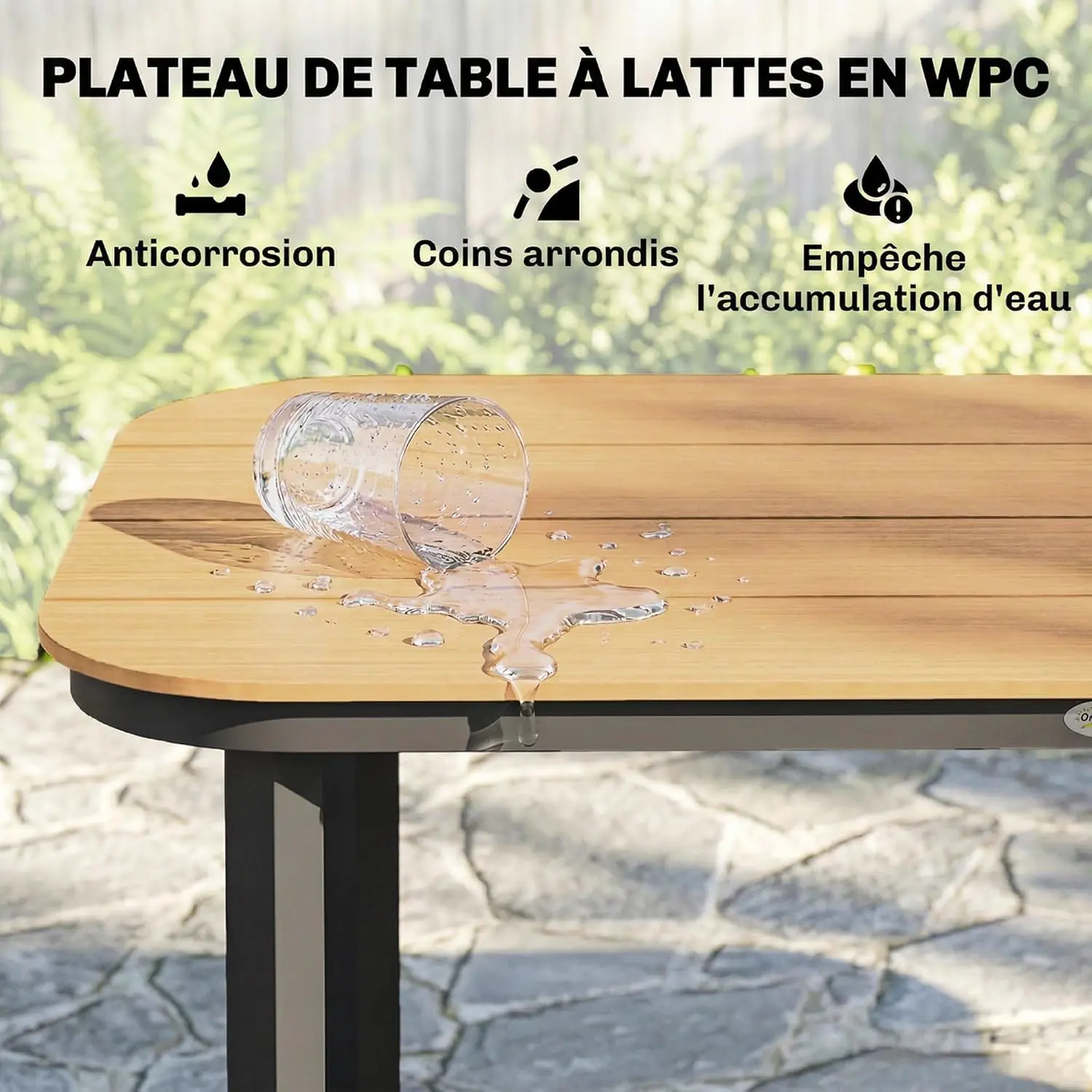 Table de jardin 6 places en métal naturel vue 5