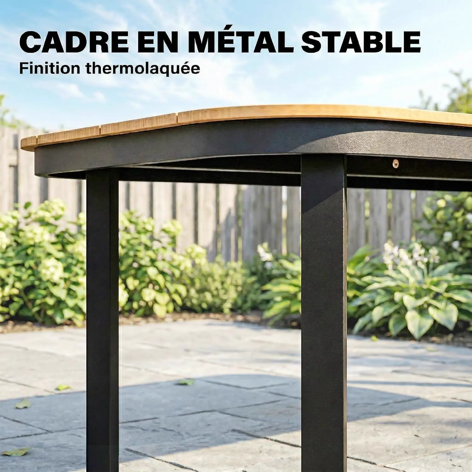 Table de jardin 6 places en métal naturel vue 6