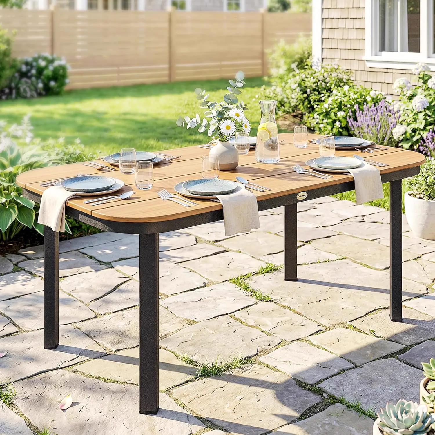 Table de jardin 6 places en métal naturel vue 8