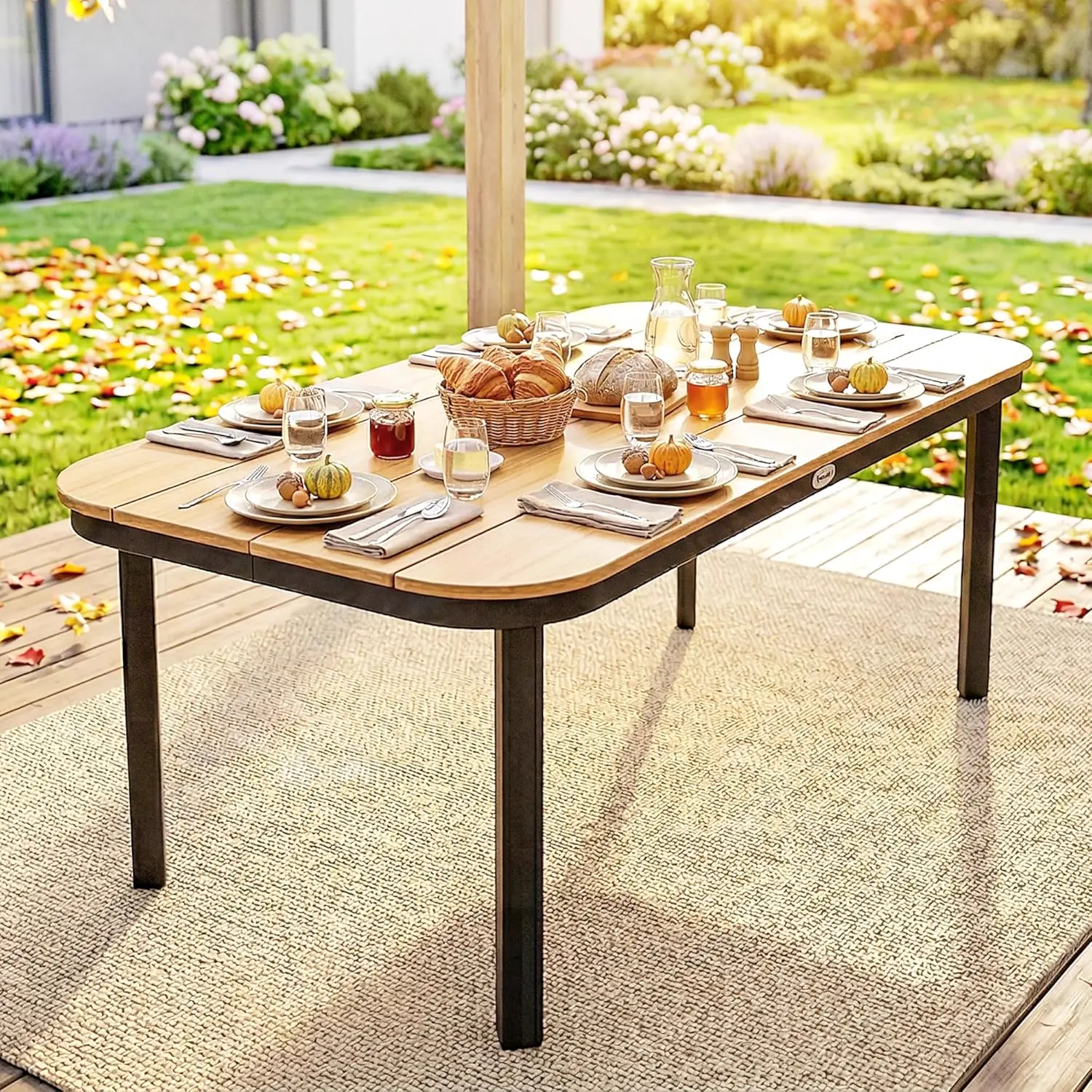 Table de jardin 6 places en métal naturel vue 9