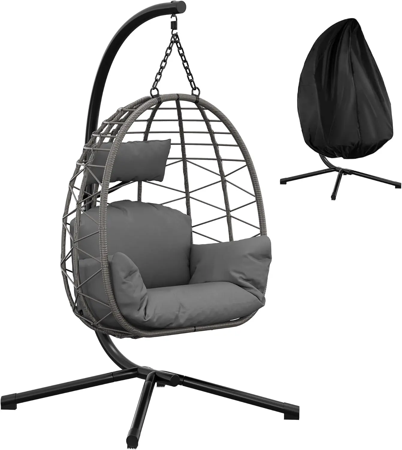 Fauteuils suspendus en rotin gris vue 2
