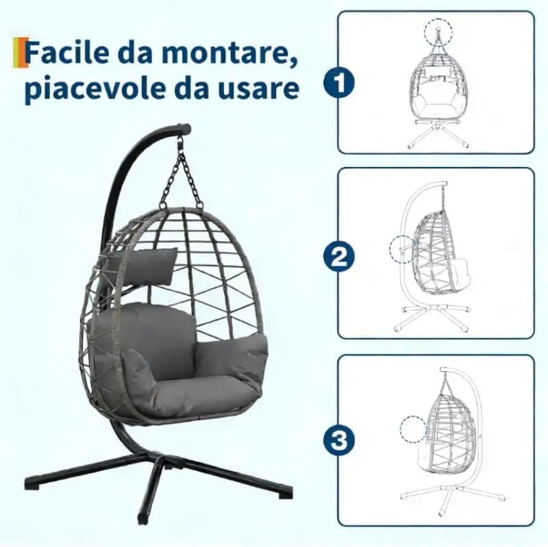 Fauteuils suspendus en rotin gris vue 5