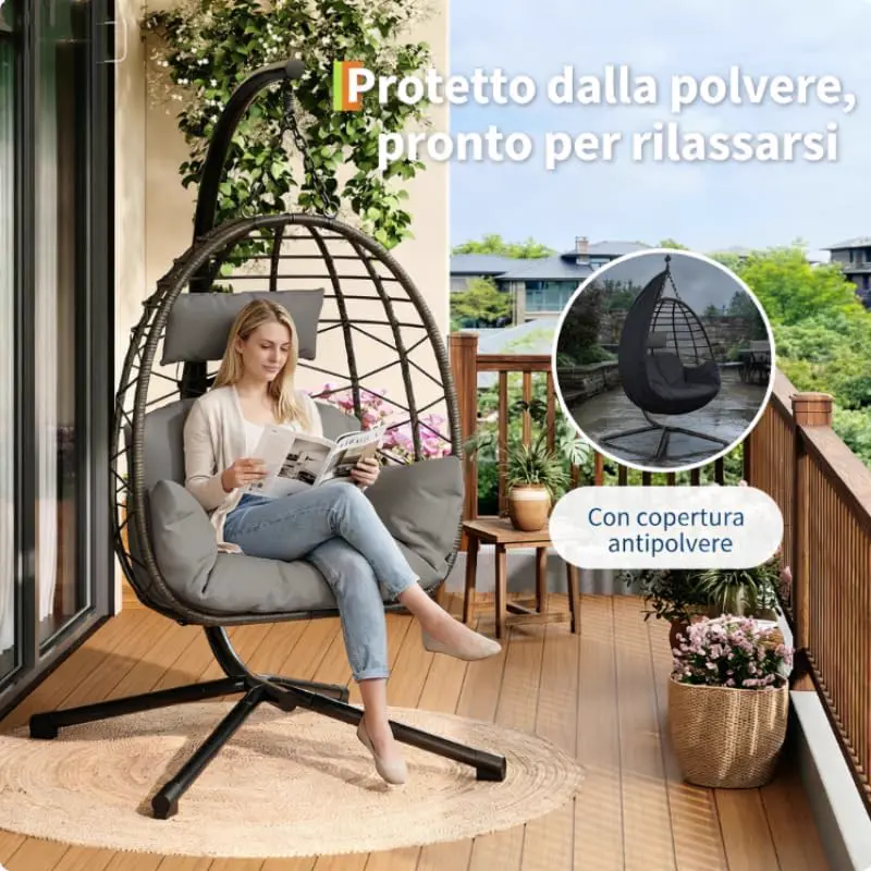 Fauteuils suspendus en rotin gris vue 6