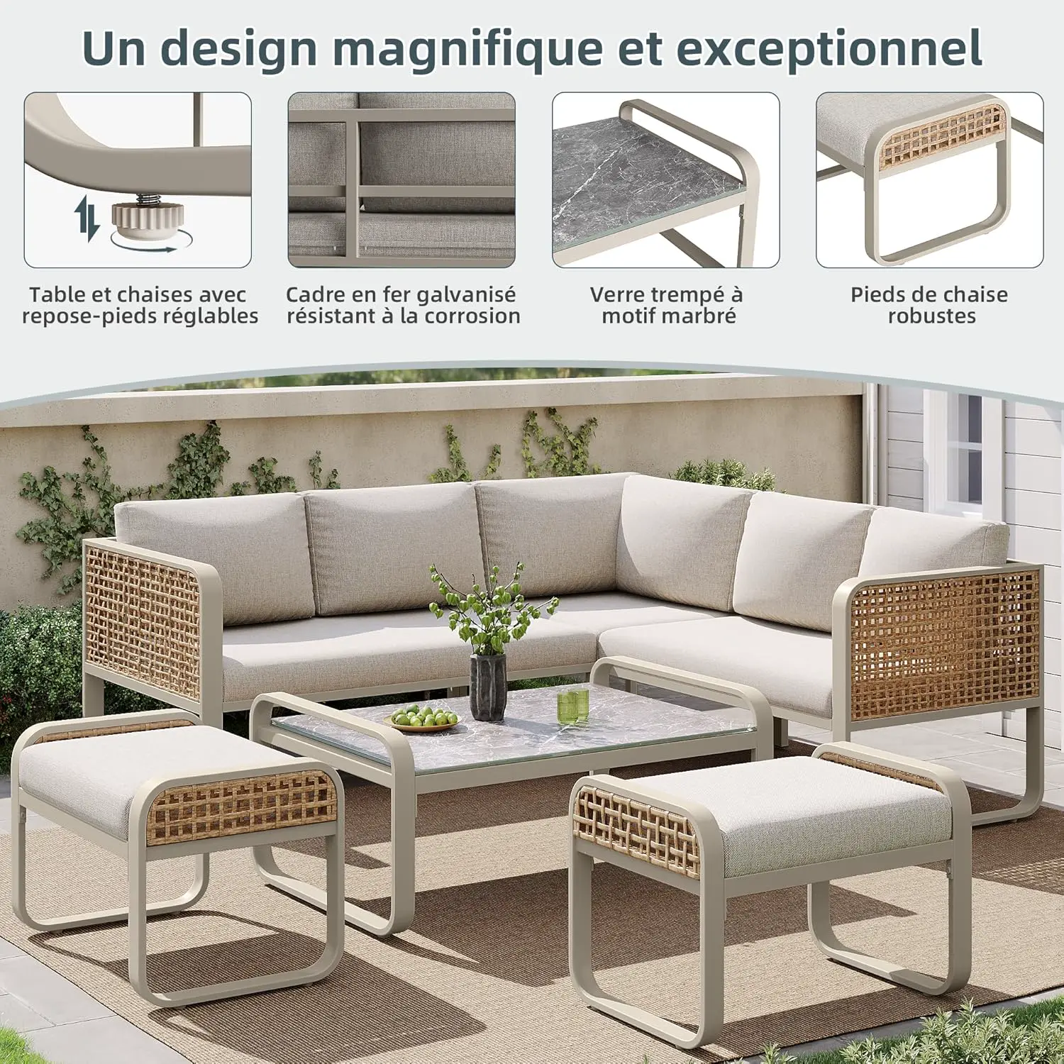 Salon de jardin 7 places en rotin vue 3