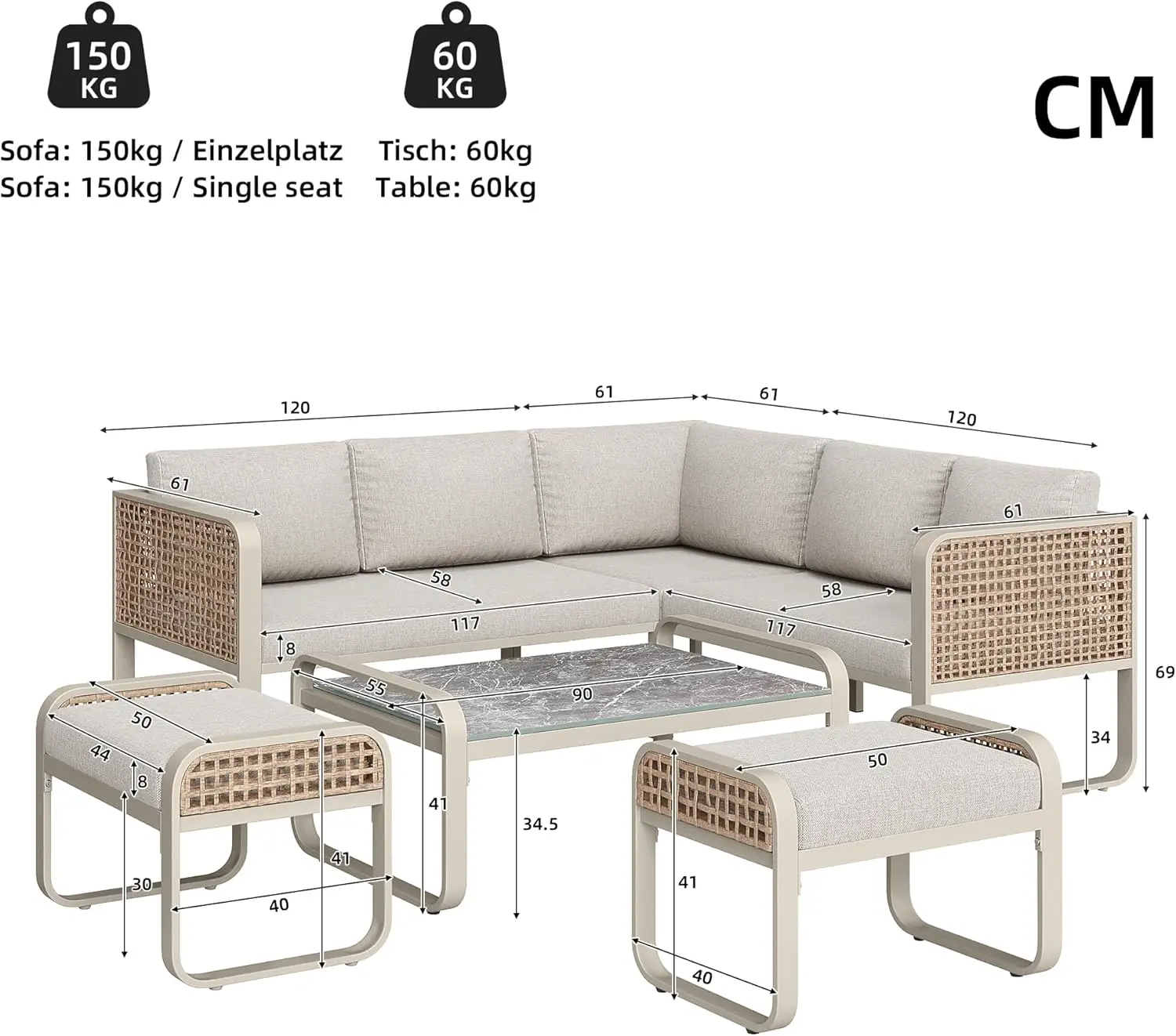 Salon de jardin 7 places en rotin vue 5