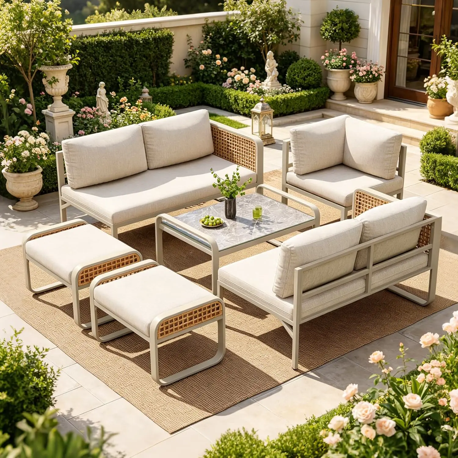 Salon de jardin 7 places en rotin vue 7